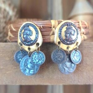 6/$60 Roman coin dangle clip on earrings